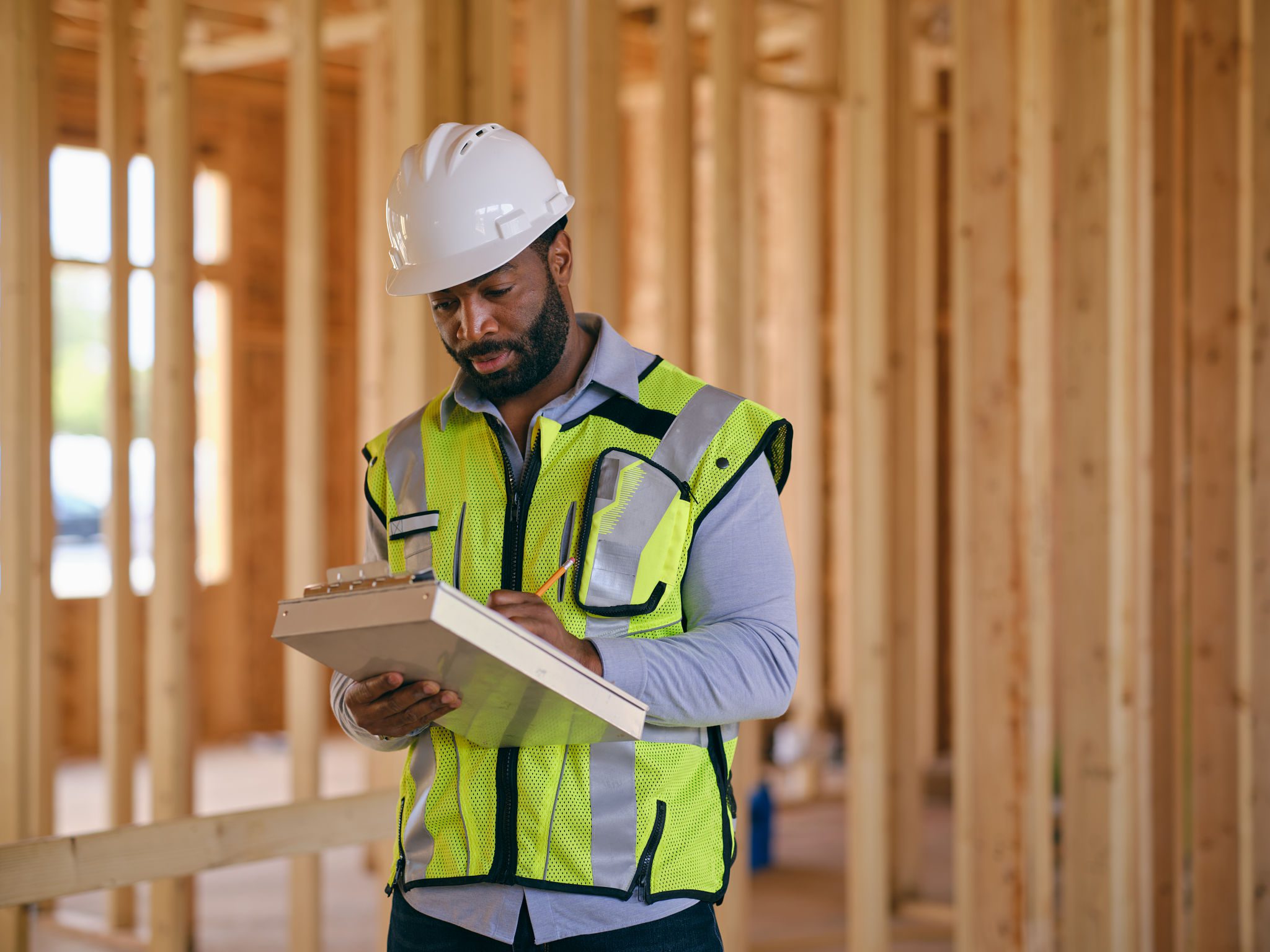 Engineer reviewing construction progress